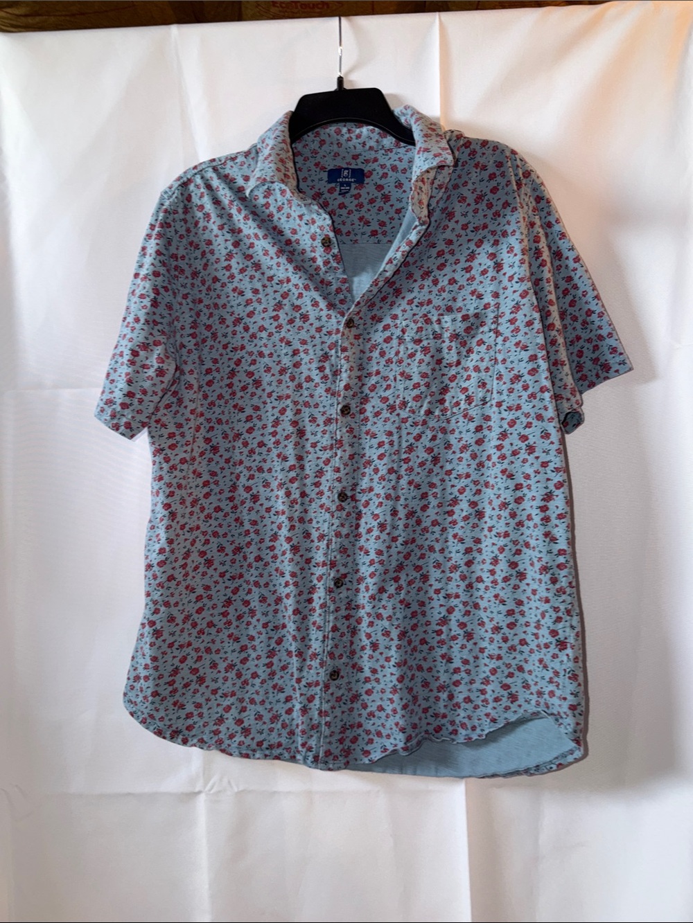 VINTAGE George Short Sleeve Floral Button-Up Shirt - Light Blue/Red